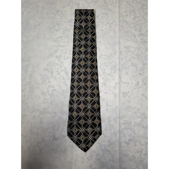 Vintage Men’s Black Burt Pulitzer, Geometric Print Necktie - Picture 1 of 3